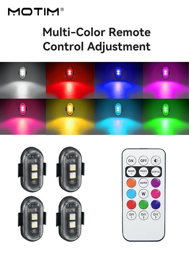 Motim 4Pcs Car Wireless Magnetic LED Strobe Lights with Remote Control, 8 Color Waterproof Rechargeable Warning Flashing Light, for Cars, Bikes, Motorcycles, Camping, USB Anti-Collision Safety Signal Light - Image 2