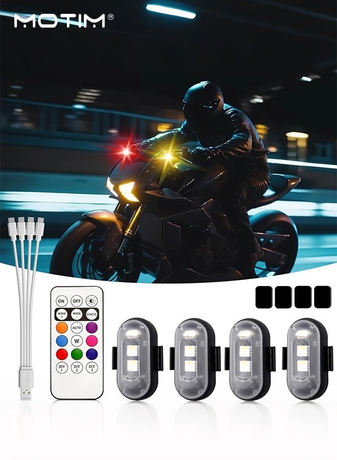Motim 4Pcs Car Wireless Magnetic LED Strobe Lights with Remote Control, 8 Color Waterproof Rechargeable Warning Flashing Light, for Cars, Bikes, Motorcycles, Camping, USB Anti-Collision Safety Signal Light - Image 1