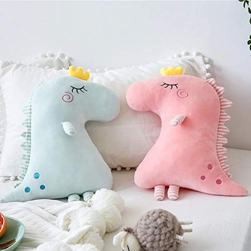 Peach Cuddle Cute Dinosaur Shaped Velvet Fur Cushion for Kids Room, Living Room, Bedroom, Luxury Furnishing, Throw Pillow (16x16 inch, Pink & Blue) - Pack of 2 - Image 1