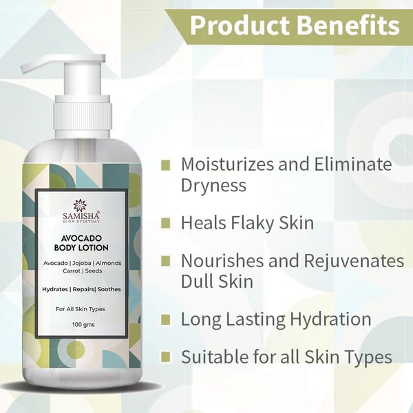 Samisha Naturally Good, Natural Avocado Body Lotion, For Normal to Dry Skin, No Parabens, Gives Non-Greasy, Glowing Skin - For Men & Women (pack of 1) - Image 3