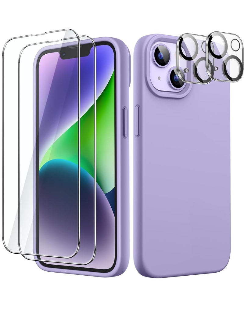 ELTRAZONE 5 in 1 Silicone Case for iPhone 14 6.1-Inch, with 2-Pack Screen Protector and 2-Pack Camera Lens Protector, Full Coverage Tempered Glass Film, Shockproof Phone Cover (Purple) - Image 1