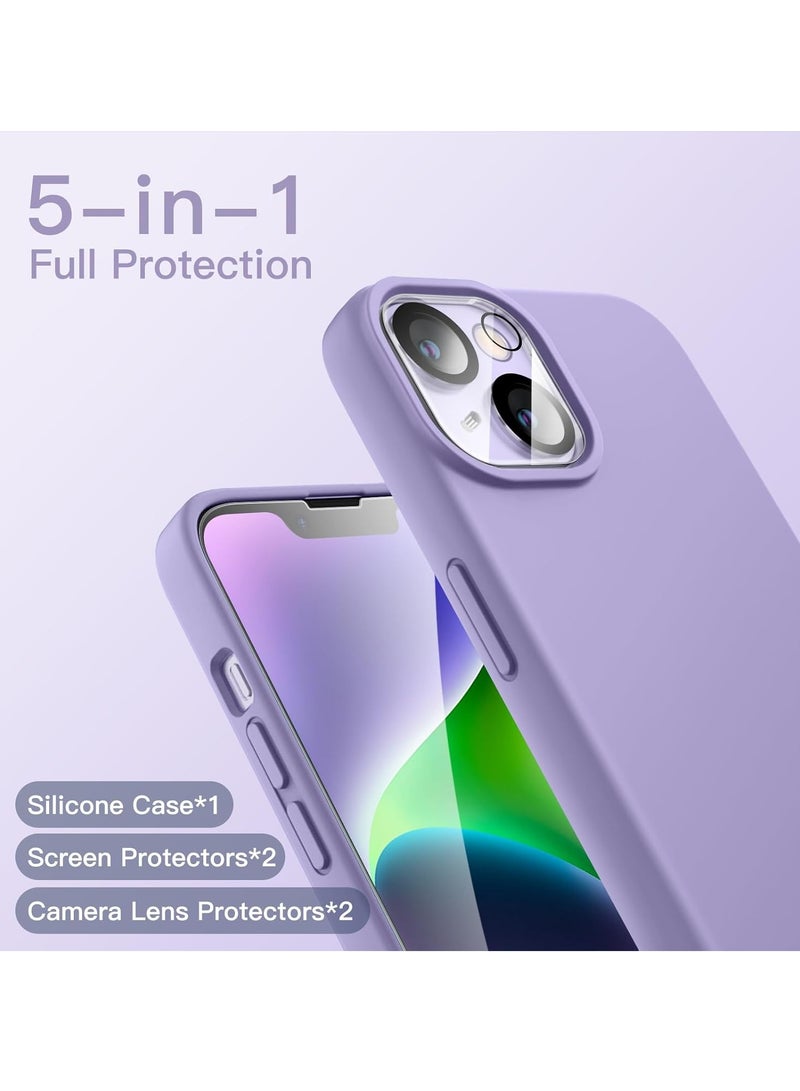 ELTRAZONE 5 in 1 Silicone Case for iPhone 14 6.1-Inch, with 2-Pack Screen Protector and 2-Pack Camera Lens Protector, Full Coverage Tempered Glass Film, Shockproof Phone Cover (Purple) - Image 3