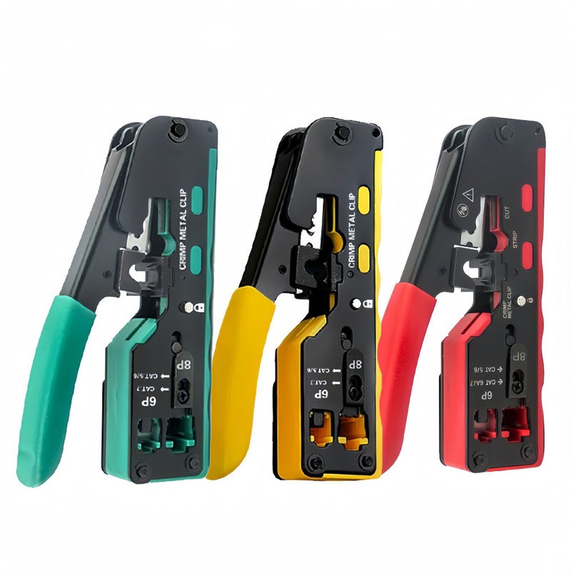 All-in-One Cat5 6 7 8 Cable Crimper Stripper Cutter with Network Tester RJ11 12 6P 8P Yellow - Image 5