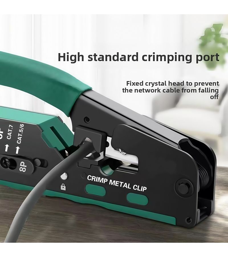 All-in-One Cat5 6 7 8 Cable Crimper Stripper Cutter with Network Tester RJ11 12 6P 8P Yellow - Image 4