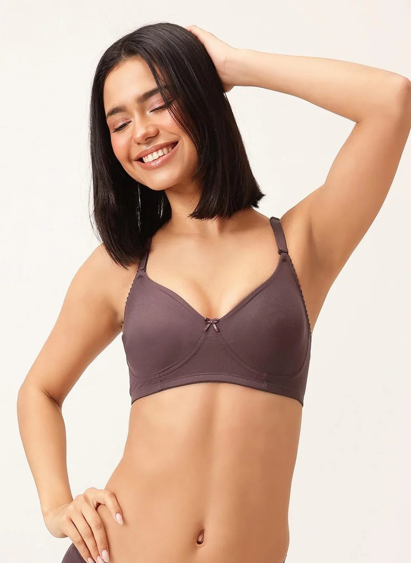 كلوفيا Clovia Non-Padded Non-Wired Self-Striped Multiway T-shirt Bra in Aubergine Colour