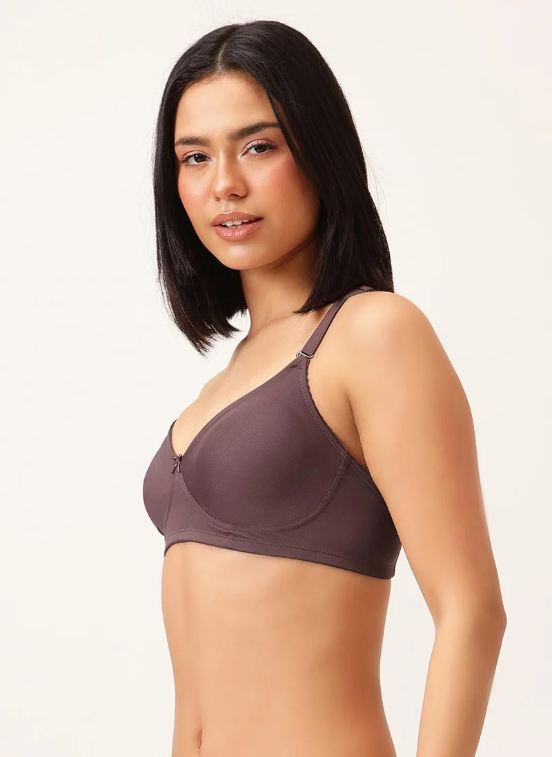 كلوفيا Clovia Non-Padded Non-Wired Self-Striped Multiway T-shirt Bra in Aubergine Colour