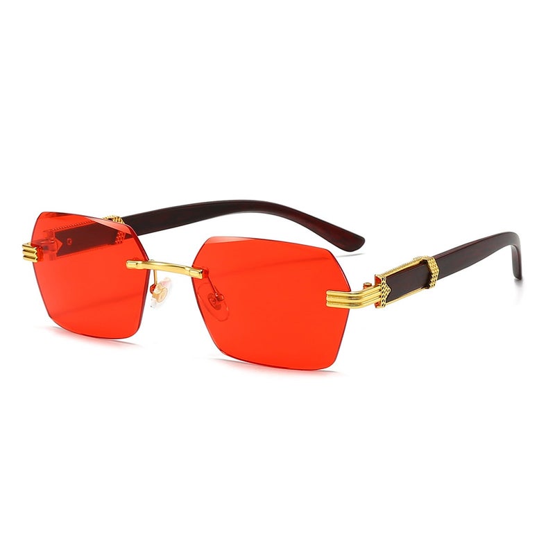 New square glasses frameless sunglasses womens European and American fashion glasses gradient sunscreen sunglasses wholesale Red