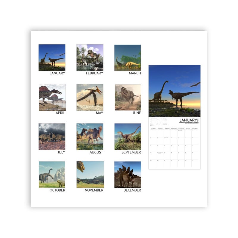 ARTICO 2026 Dinosaur Large Wall Calendar with Sticker Pack | Large 12" x 24" (Open) Wall Calendar 2026 | Gift for Dinosaur Lovers - Image 4