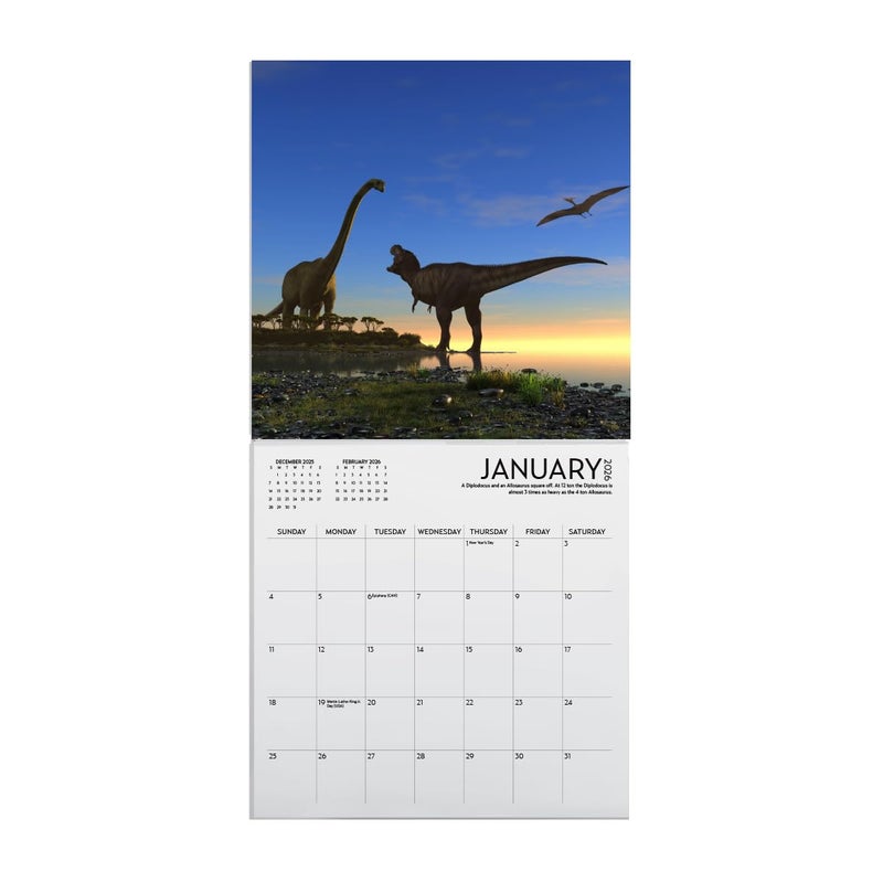 ARTICO 2026 Dinosaur Large Wall Calendar with Sticker Pack | Large 12" x 24" (Open) Wall Calendar 2026 | Gift for Dinosaur Lovers - Image 2