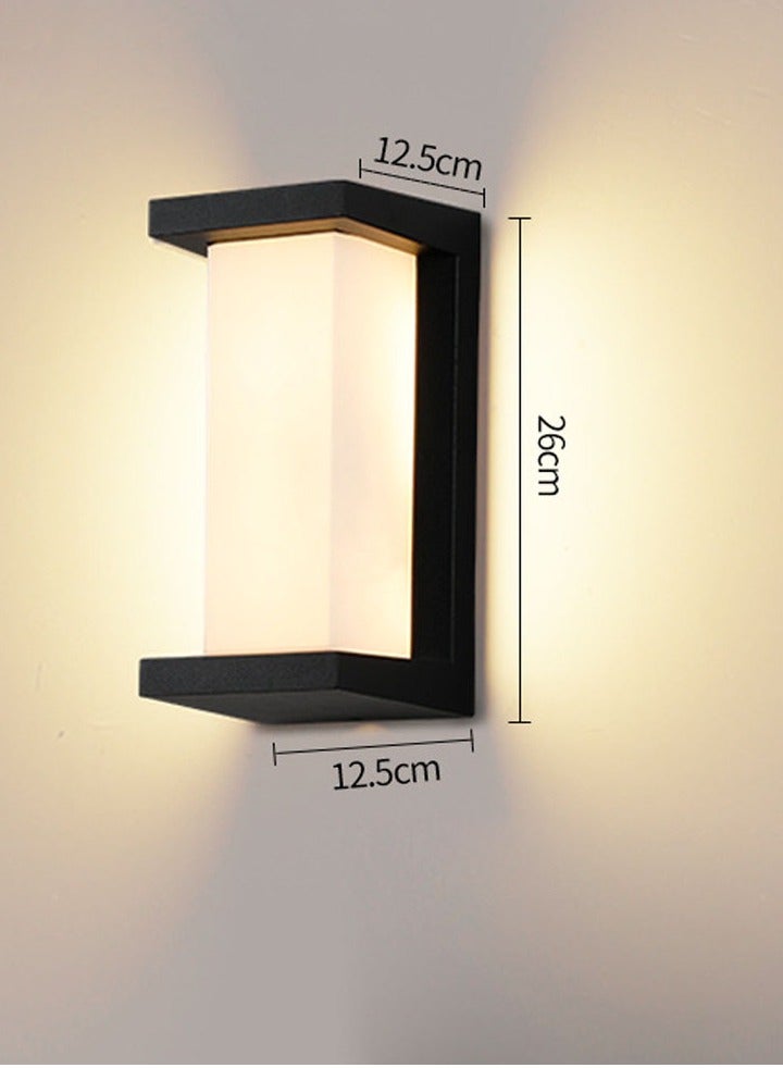 عام مصباح حائط خارجي مستطيل حديث 18W LED، أضواء خارجية 3000K للفناء، أسود مع إضاءة بيضاء دافئة بكامل الحدود، تركيبات إضاءة خارجية مقاومة للماء IP65 للمنزل، الشرفة، والجراج.