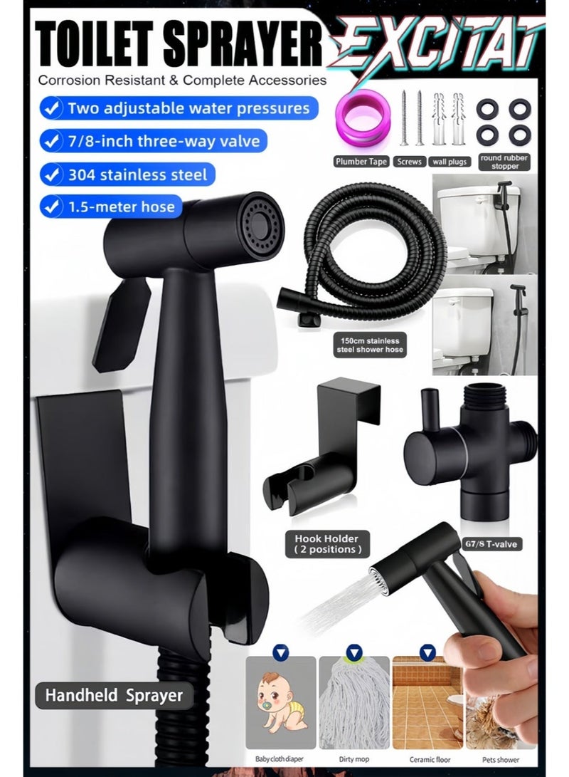 excitat Handheld Bidet Sprayer for Toilet, Adjustable Pressure Shattaf, Bidet Shattaf Set, Stainless Steel Toilet Shattaf Cloth Diaper Sprayer with Anti-Leaking Hose and Holder, For Muslim Shower, diaper sprayer, Personal, Hygiene, bathroom and Toilets - Image 1