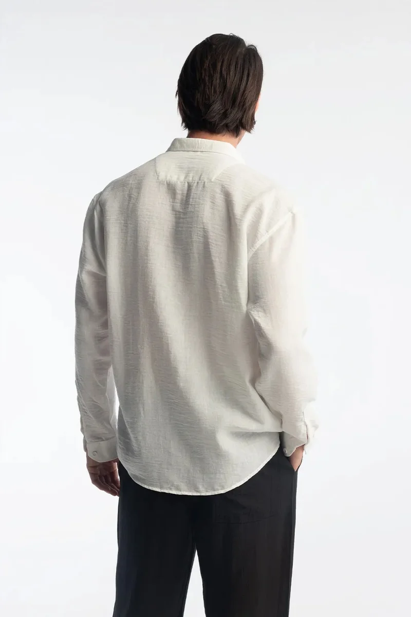 Giesto White GIESTO Oversized Button-Up Long Sleeve Shirt for Men | Best Price UAE
