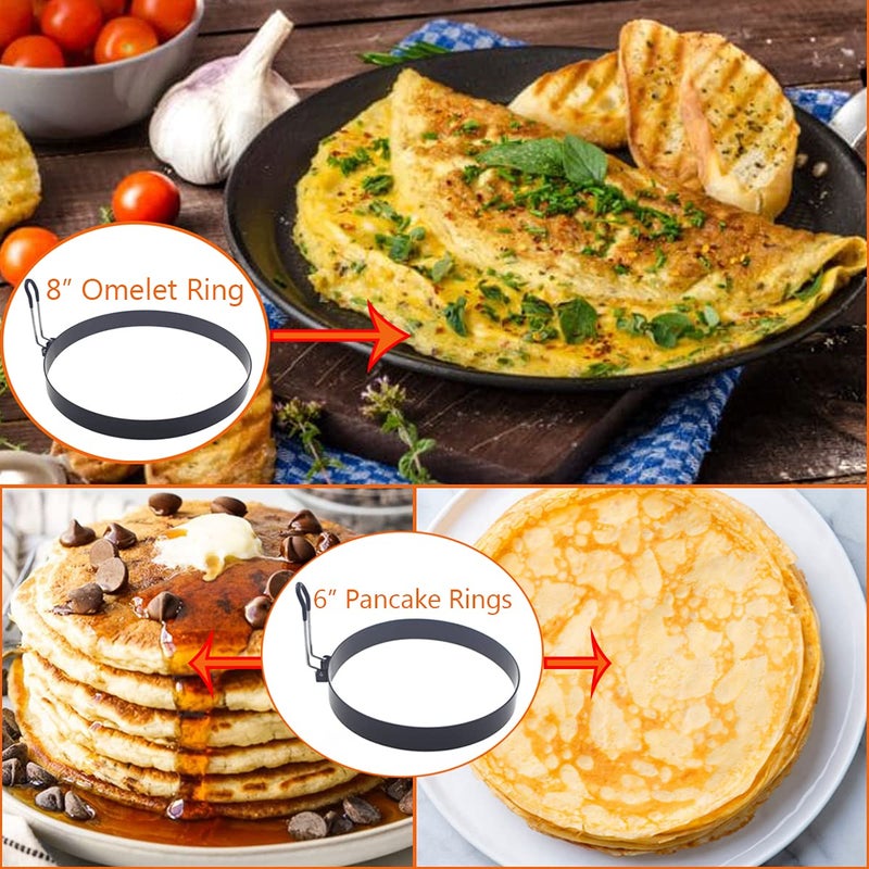 WOWITIS 8" Omelette Ring,6" Pancake Ring,4" Griddle Egg Ring,Non-stick Stainless Steel Egg Cooker Omelet Ring Set(Upgrade Large 3 Packs Egg Cooking Rings for Griddle Frying Egg with Oil Brush & Egg Separator) - Image 4