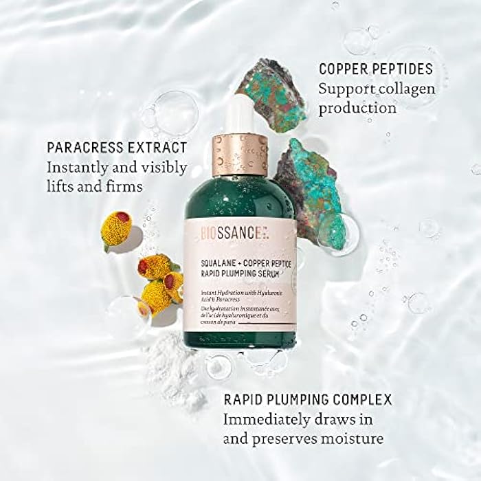 Biossance Squalane + Copper Peptide Rapid Plumping Serum - Face Serum for All Skin Types - Visibly Plumping + Firming Skin, Fine Lines + Wrinkles, Vegan Copper Peptides, Hyaluronic Acid - Image 3