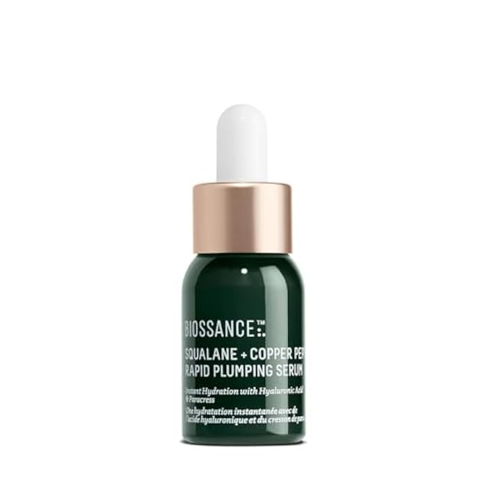 Biossance Squalane + Copper Peptide Rapid Plumping Serum - Face Serum for All Skin Types - Visibly Plumping + Firming Skin, Fine Lines + Wrinkles, Vegan Copper Peptides, Hyaluronic Acid - Image 1