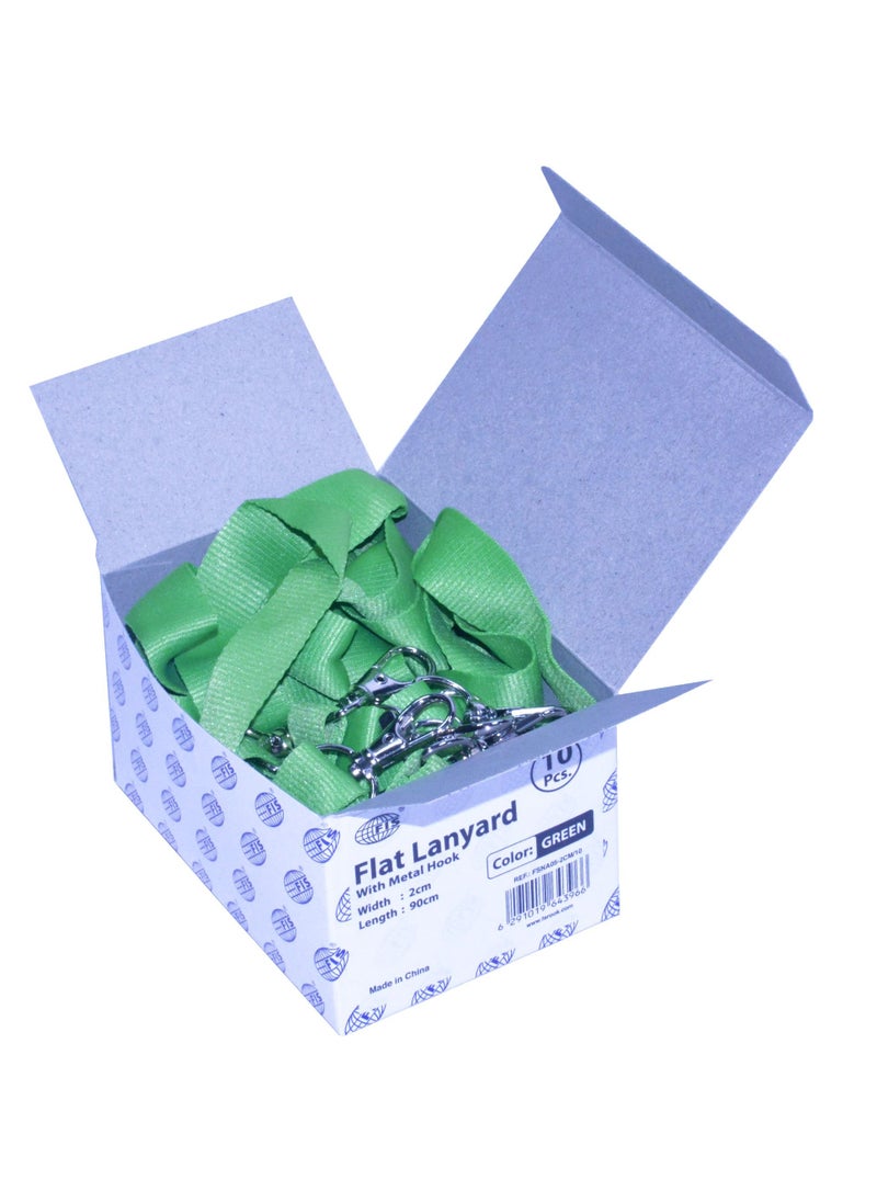 FIS - 10-Piece FIS Flat Lanyard Green with Metal Hook 2X90cm - FSNA05-2CM/10 - Image 1