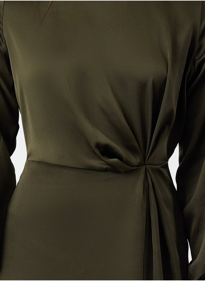 trendyol - Dark Khaki Waist Gathered Satin Evening Dress TCTSS23DB00043 - Image 1