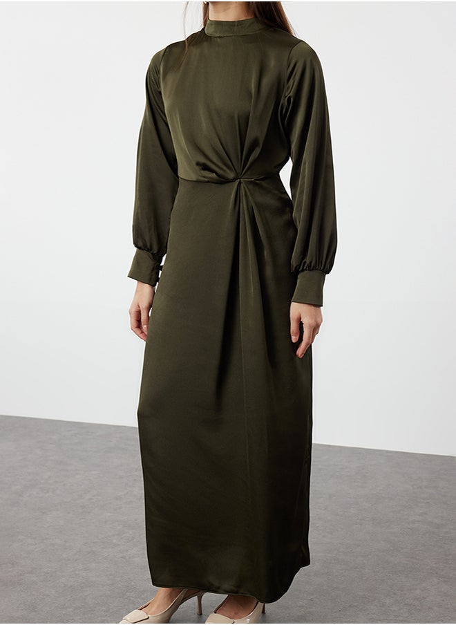 trendyol - Dark Khaki Waist Gathered Satin Evening Dress TCTSS23DB00043 - Image 1