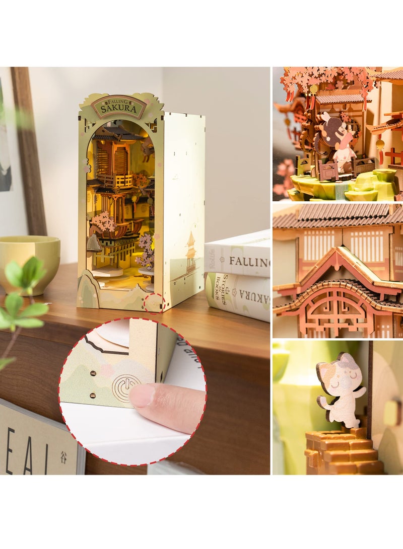 Barakah Book Nook 3D Puzzle Miniature Dollhouse Kit, Falling Sakura Design with LED Lights, Wooden Model Building Set for Adults, Charming Bookshelf Decoration, Ideal Birthday Gift for Girls and Women - Image 5