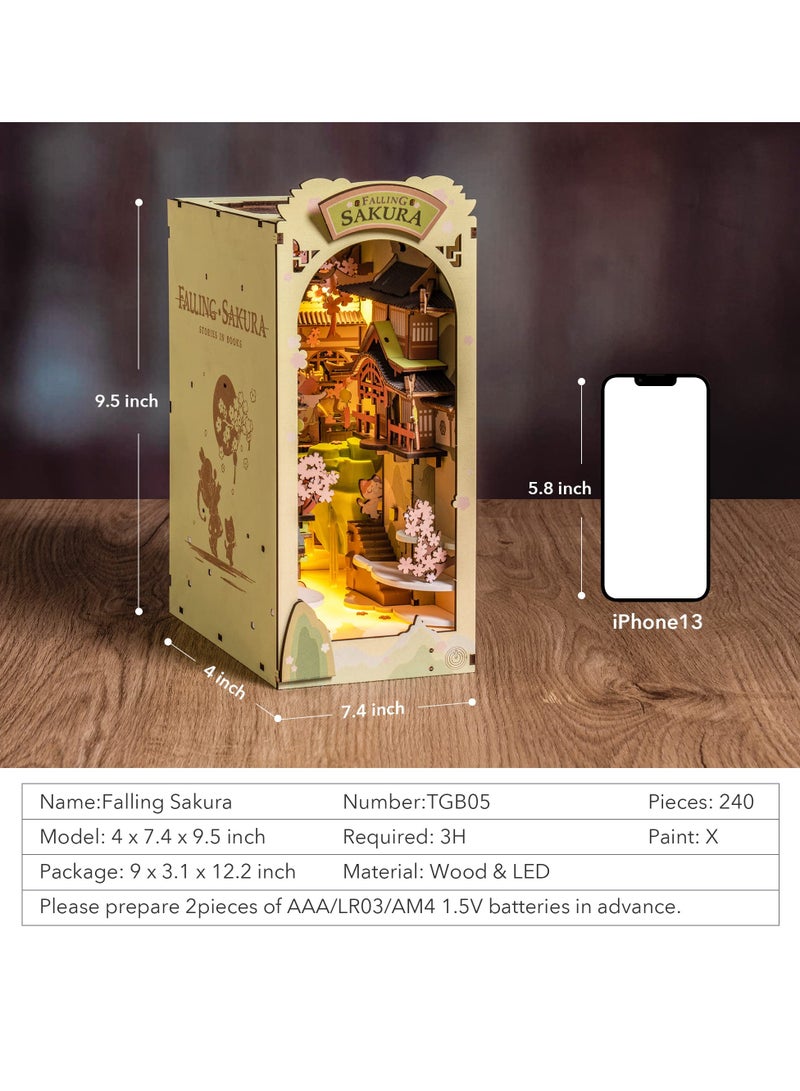 Barakah Book Nook 3D Puzzle Miniature Dollhouse Kit, Falling Sakura Design with LED Lights, Wooden Model Building Set for Adults, Charming Bookshelf Decoration, Ideal Birthday Gift for Girls and Women - Image 4