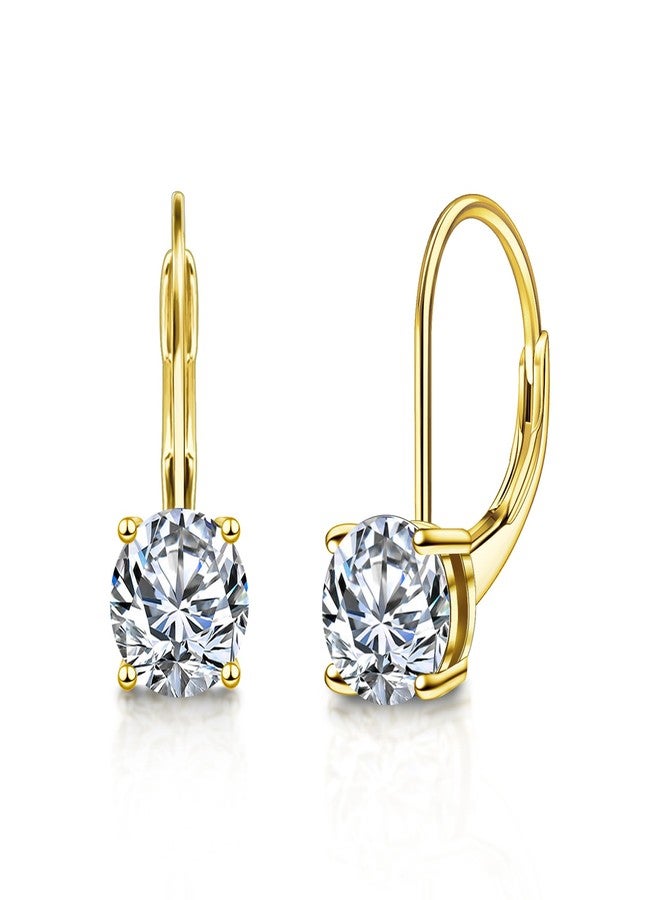 Lancharmed Moissanite Earrings, 14K Goldplated Dangle Earrings for Women, 1.0ct/2.0ct D Color Cut Lab Created French Leverback Hoop Moissanite Drop Earring for Women - Image 1