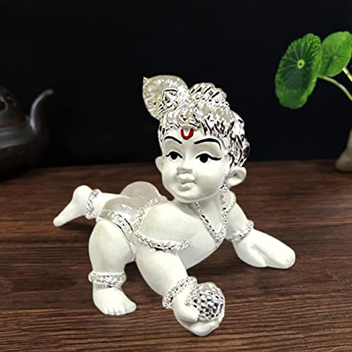 Karigaari India 999 Silver Plated Bal Krishna Showpiece I Bal Krishna Idol I Car Dashboard I Baby Warming I Gifting Options - Image 2