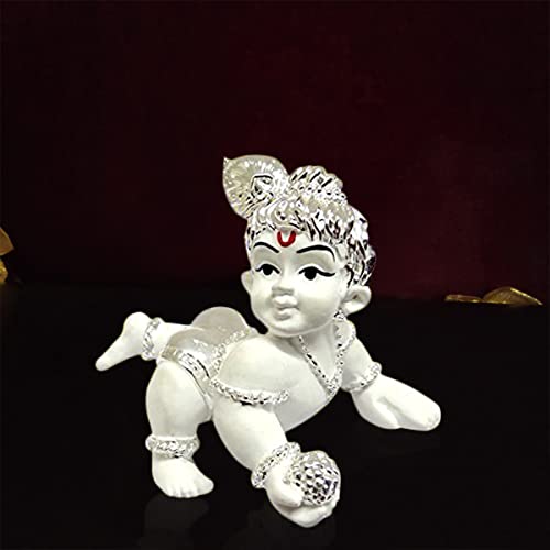 Karigaari India 999 Silver Plated Bal Krishna Showpiece I Bal Krishna Idol I Car Dashboard I Baby Warming I Gifting Options - Image 1