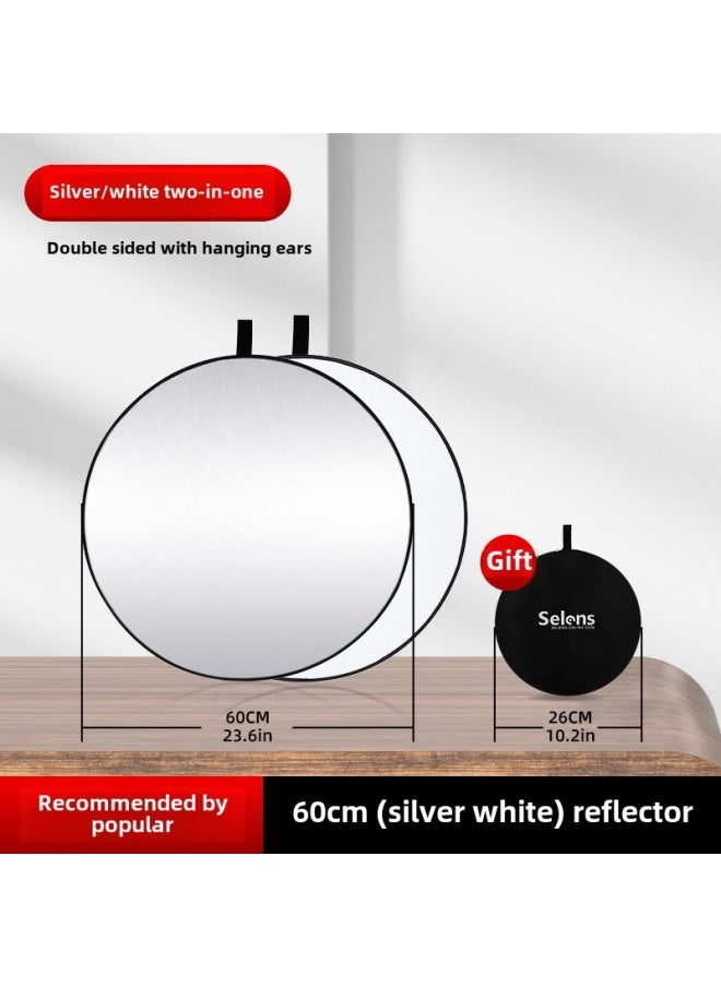Generic Selens Reflector Photography 30cm/60cm/80cm Five-in-One Plate Round Folding Portable Small Soft-Body Color: 60cm Round Silver And White Two-in-one  - Image 1
