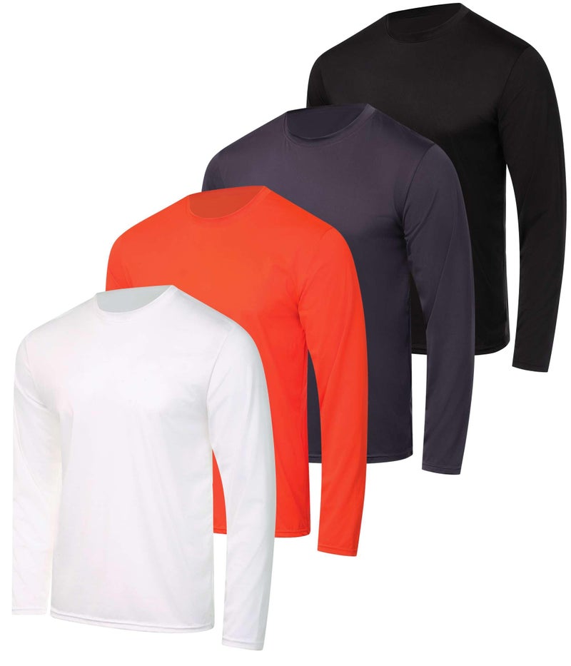 Real Essentials 4 Pack Mens Long Sleeve Dry Fit T Shirts Hiking Fishing Workout Gym Work Sun UPF 50 Wicking Running Tee Set 10 Small