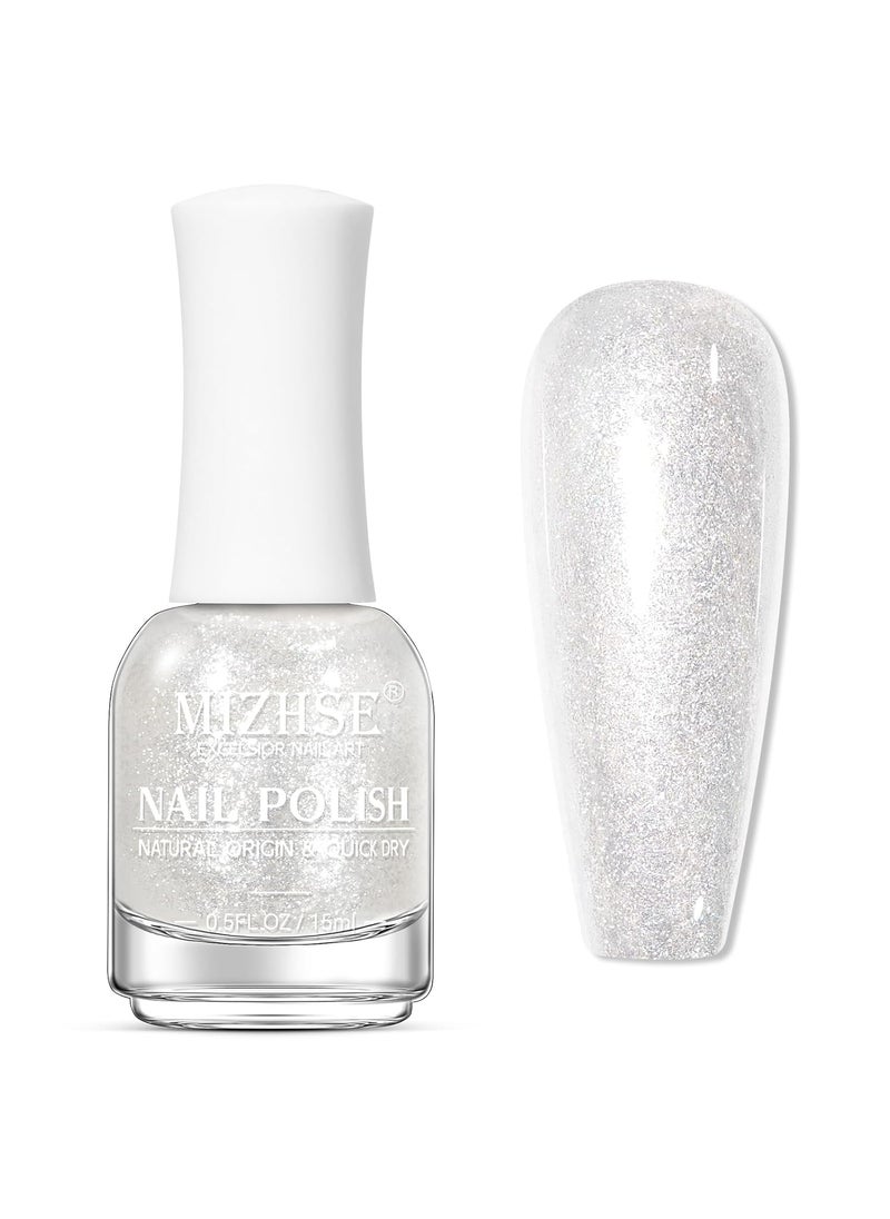 MIZHSE MIZHSE Translucent Shimmering Nail Polish, Quick Dry Clear Glitter White Nail Polish Air Dry Fast, 15ml High Glossy Sparkly Shiny Nail Art Salon Manicure Home 