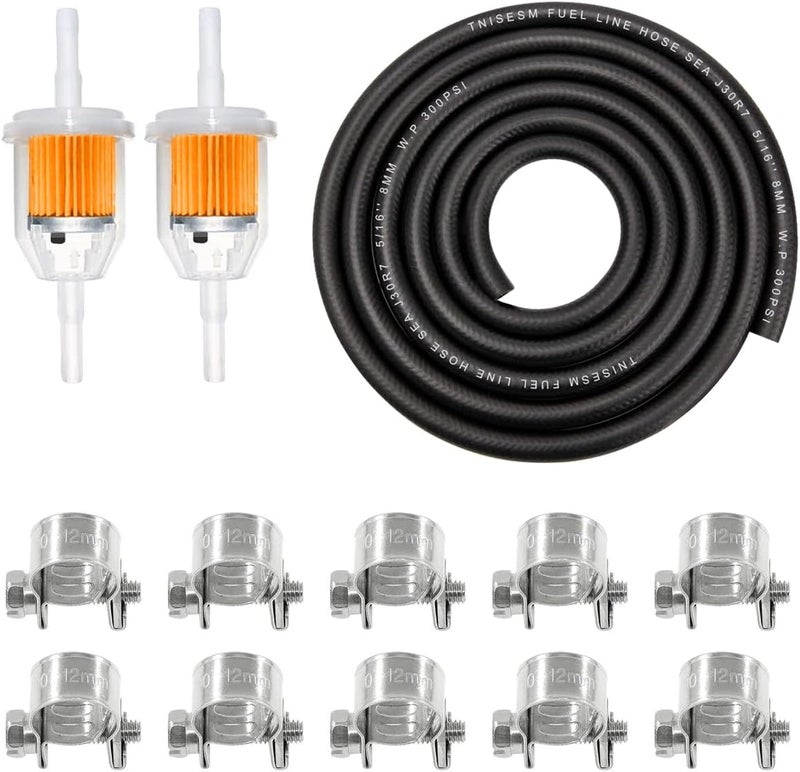 Tnisesm 5/16" (8MM) ID Fuel Line Kit with Filters and Clamps - 6-Foot Hose - Image 1