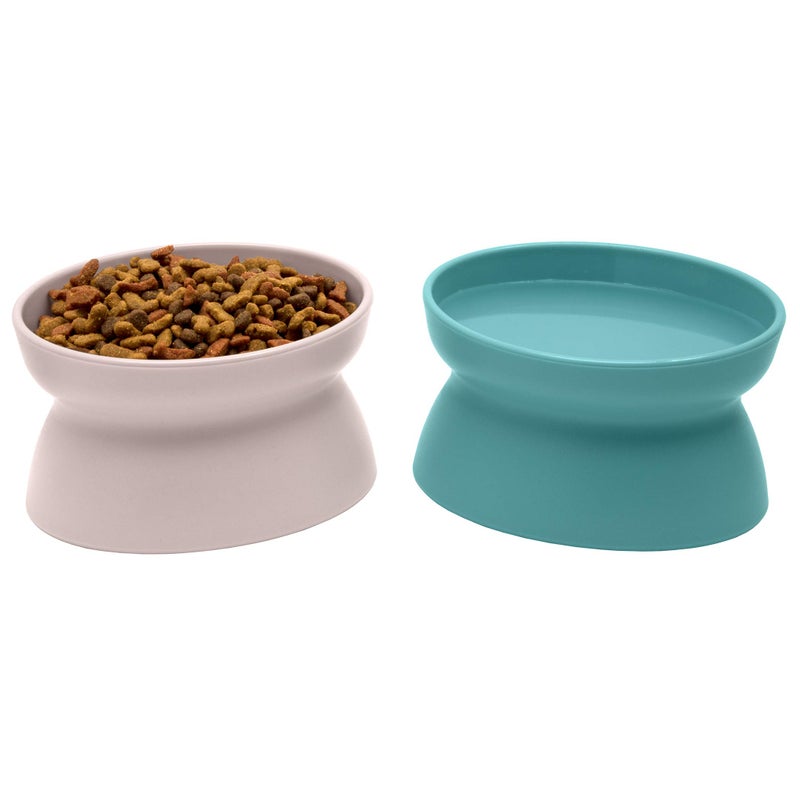 Kitty City Raised Cat Food Bowl Collection/Stress Free Pet Feeder and Waterer and Slow Feed Bowls - Image 1