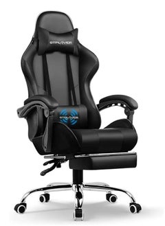 GTPLAYER Gaming Chair – Massage Cushion, Premium PU Leather, Ergonomic Design with Footrest, 360° Swivel, Adjustable Neck & Lumbar Pillow for Back Support, Home & Office Chair (Black)  - Image 1