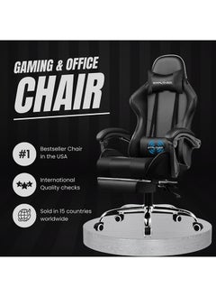 GTPLAYER Gaming Chair – Massage Cushion, Premium PU Leather, Ergonomic Design with Footrest, 360° Swivel, Adjustable Neck & Lumbar Pillow for Back Support, Home & Office Chair (Black)  - Image 3