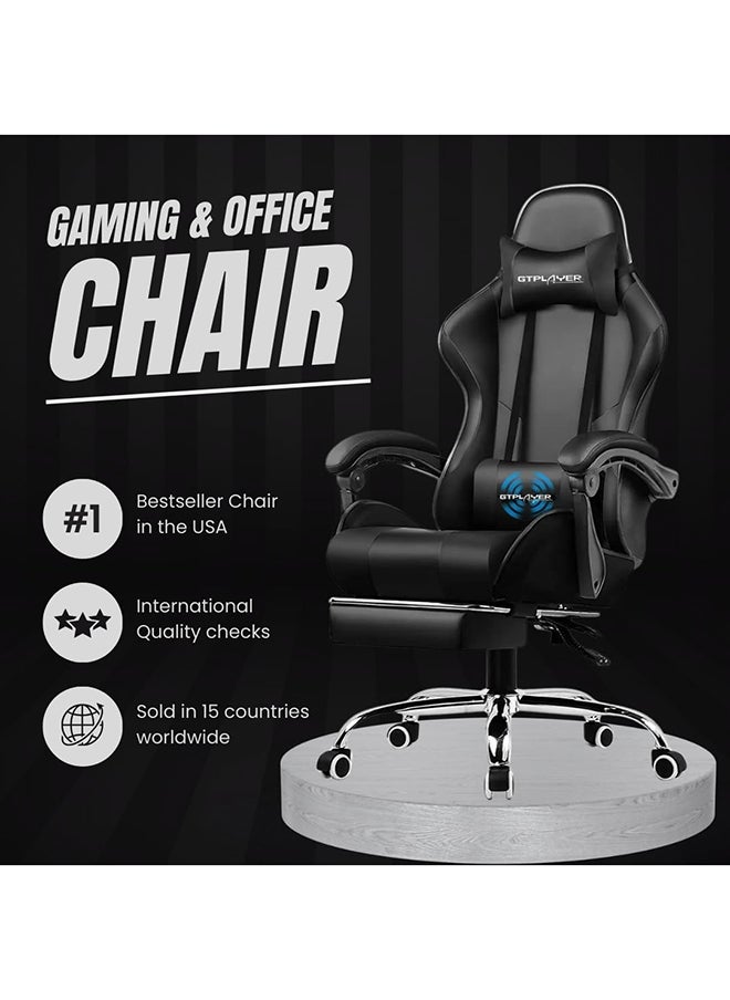 GTPLAYER Gaming Chair – Massage Cushion, Premium PU Leather, Ergonomic Design with Footrest, 360° Swivel, Adjustable Neck & Lumbar Pillow for Back Support, Home & Office Chair (Black)  - Image 3