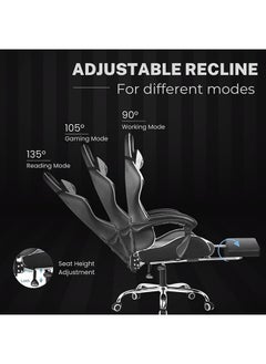 GTPLAYER Gaming Chair – Massage Cushion, Premium PU Leather, Ergonomic Design with Footrest, 360° Swivel, Adjustable Neck & Lumbar Pillow for Back Support, Home & Office Chair (Black)  - Image 4