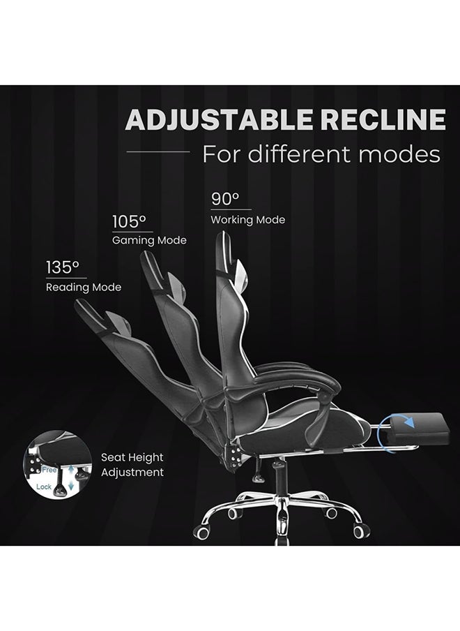GTPLAYER Gaming Chair – Massage Cushion, Premium PU Leather, Ergonomic Design with Footrest, 360° Swivel, Adjustable Neck & Lumbar Pillow for Back Support, Home & Office Chair (Black)  - Image 4
