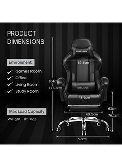 GTPLAYER Gaming Chair – Massage Cushion, Premium PU Leather, Ergonomic Design with Footrest, 360° Swivel, Adjustable Neck & Lumbar Pillow for Back Support, Home & Office Chair (Black)  - Image 2