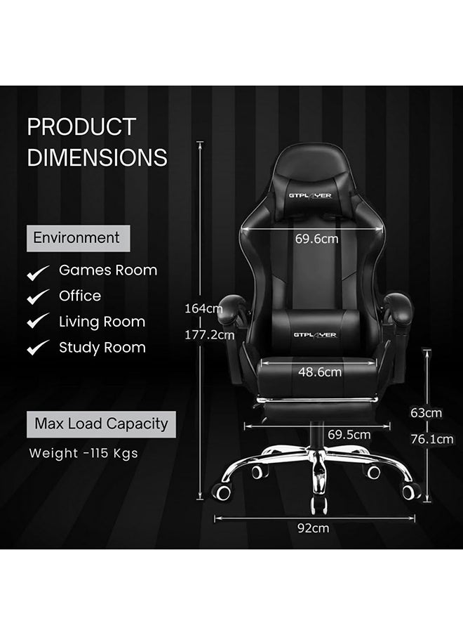 GTPLAYER Gaming Chair – Massage Cushion, Premium PU Leather, Ergonomic Design with Footrest, 360° Swivel, Adjustable Neck & Lumbar Pillow for Back Support, Home & Office Chair (Black)  - Image 2