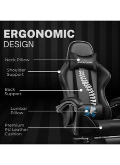 GTPLAYER Gaming Chair – Massage Cushion, Premium PU Leather, Ergonomic Design with Footrest, 360° Swivel, Adjustable Neck & Lumbar Pillow for Back Support, Home & Office Chair (Black)  - Image 5
