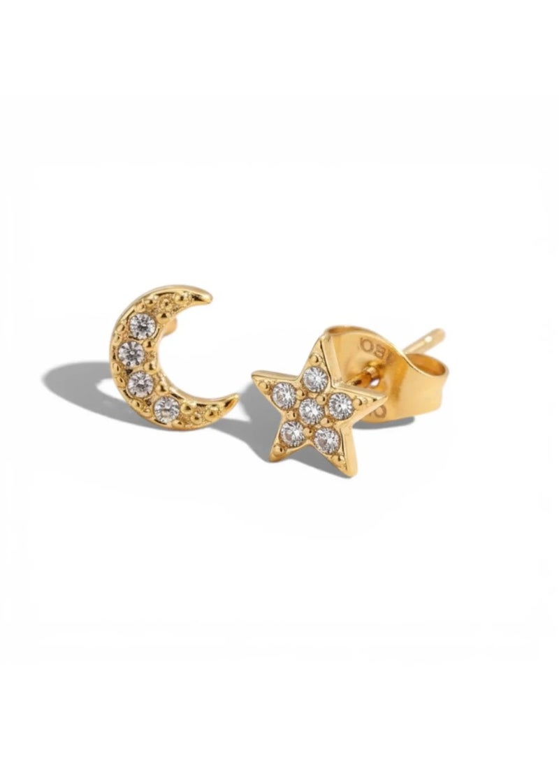 Bariq Star & Moon Studs - Tarnish Free - Image 1