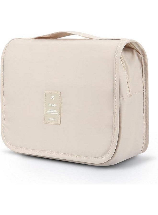 HOUVIDA Large Capacity Travel Cosmetic Bag Transparent Waterproof Portable with Handle and Hanging Hook Multifunctional Bag Makeup Accessories for Women (Beige Color) - Image 1