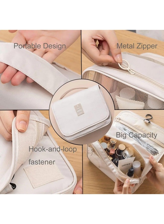 HOUVIDA Large Capacity Travel Cosmetic Bag Transparent Waterproof Portable with Handle and Hanging Hook Multifunctional Bag Makeup Accessories for Women (Beige Color) - Image 5