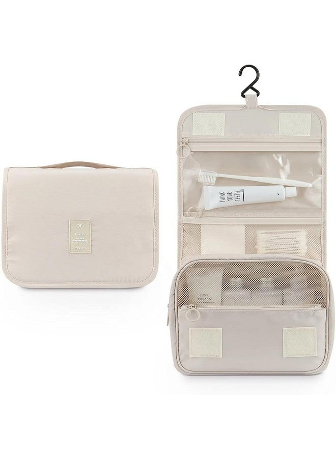 HOUVIDA Large Capacity Travel Cosmetic Bag Transparent Waterproof Portable with Handle and Hanging Hook Multifunctional Bag Makeup Accessories for Women (Beige Color) - Image 2