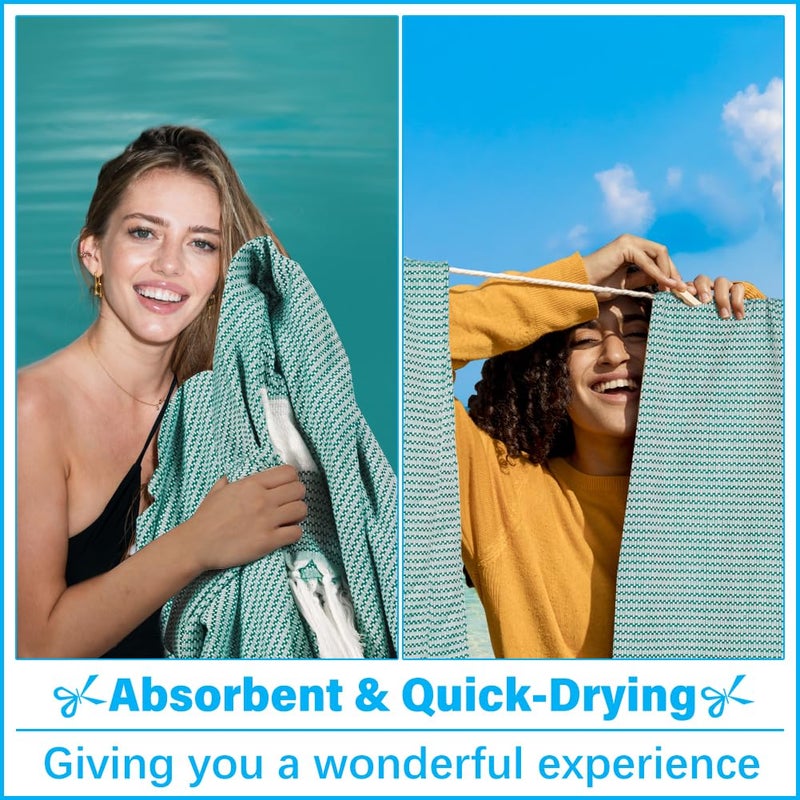 Vikumond Oversized Turkish Beach Towel Blanket XXL Cotton Sandproof Towels Boho Woven Extra Large Big Sand Free Giant Throw Blankets Huge Quilt XL Picnic Camping Necessities Cloud For Adult Gifts Teal - Image 4