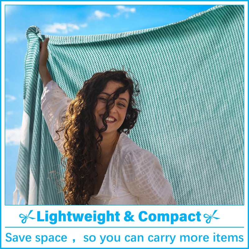 Vikumond Oversized Turkish Beach Towel Blanket XXL Cotton Sandproof Towels Boho Woven Extra Large Big Sand Free Giant Throw Blankets Huge Quilt XL Picnic Camping Necessities Cloud For Adult Gifts Teal - Image 3