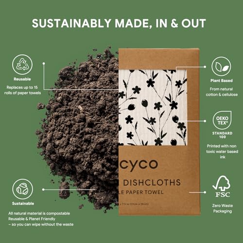 RECYCO Swedish Dishcloths for Kitchen | 5 Pack Geometric Washable Dish Rags | Cellulose Reusable Cleaning Paper Towels | Absorbent Counter Dish Cloth Sponge Kitchen Wipes, 8" L x 7" W - Image 3