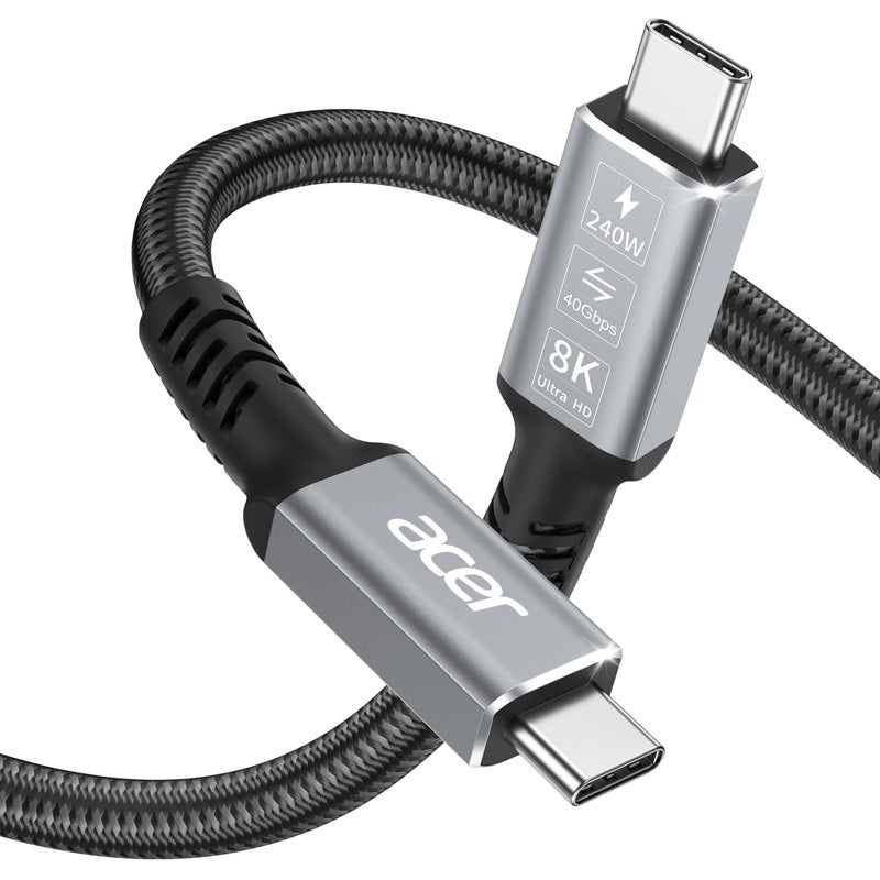 acer USB4 Cable 40Gbps, 8K@60Hz Thunderbolt 4/3 Cable, 240W Fast Charging Braided High Speed USB-C Video Cord Compatible with MacBook, SSD, Docking, iPhone 16 and More (3.3FT) - Image 1