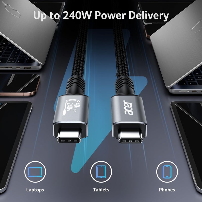 acer USB4 Cable 40Gbps, 8K@60Hz Thunderbolt 4/3 Cable, 240W Fast Charging Braided High Speed USB-C Video Cord Compatible with MacBook, SSD, Docking, iPhone 16 and More (3.3FT) - Image 4