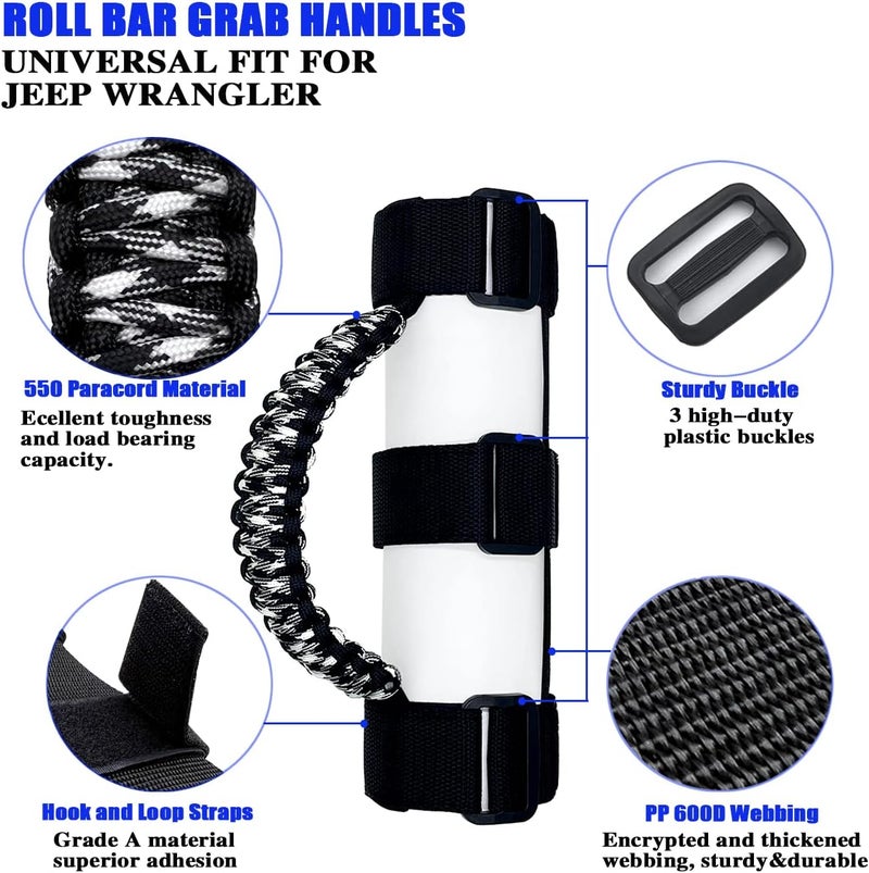 RDUNF 2 x Roll Bar Grab Handles Grip Handle for Jeep Wrangler YJ TJ JK JKU JL JLU Sahara Rubicon X Sports Freedom & Unlimited 1987-2020 (Black/White Camouflage) (QC034MW) - Image 3